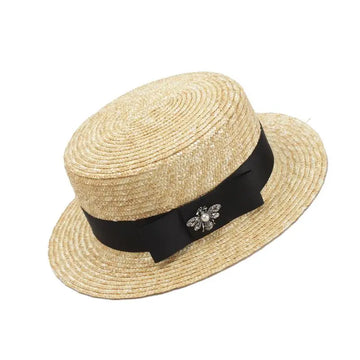 Luxury Brand Women Straw Sun Hats Fashion Bee Sun Summer Hat For Girls Lady Handmade Flat Panama Beach Hat Party