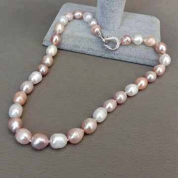 natural Freshwater Pearl Pink Purple White Rice Mixed Color Pearl Choker Necklace cz pave clasp For Women Girl Jewelry Gift