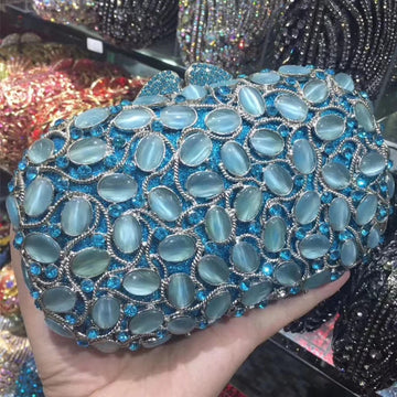 Large Stone Blue Evening Bags Diamond Silver Metal Bridesmaid Purses Crystal Handbags Luxury Women Rhinestone Money Wallets