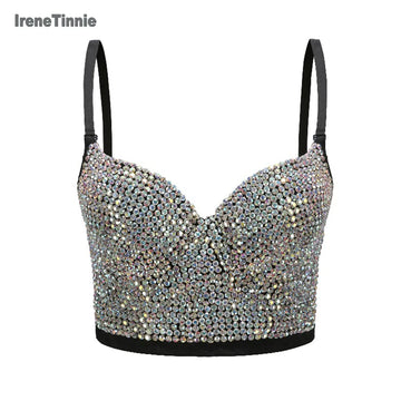 Irene Tinnie Hand-Made Pearls Jewel Diamond Bralet Women Bustier Bra Wedding Party Night Club Corset Cropped Top Vest Plus Size