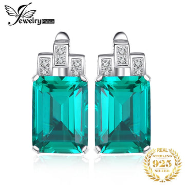 JewelryPalace 8ct Green Simulated Nano Emerald 925 Sterling Silver Clip Earrings for Women Fashion Statement Gemstone Jewelry