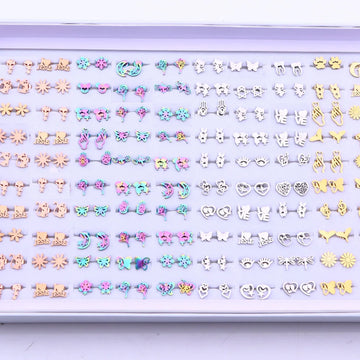 10/20/30/50Pairs/Lot Fashion Simplicity Flower Star Stainless Steel Earrings For Women Mix Color Jewelry Party Gifts Accessories