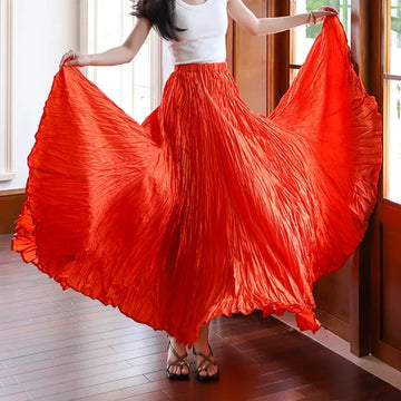 New Arrival Early Autumn Solid Color 10 Meters Pleated Oversized Skirt Women's Vacation Travel Fashionable Versatile High-Waiste