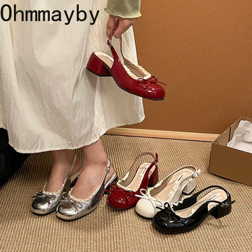 New Summer Women Thick Heel Sandals Fashion Butterfly-knot Ladies Cover Toe Dress Singbacks Sandalias