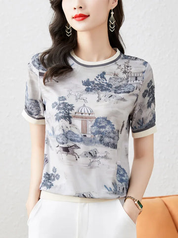 New Spring Bottoming Shirts Ladies Short Sleeve T-shirts Fashion Printed Women Tees Shirts Elegant And Comfortable Casual Tops