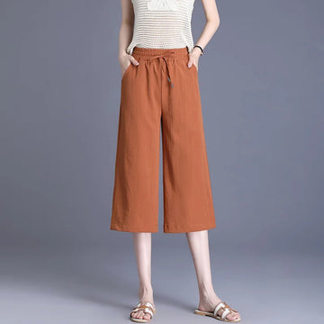 Wide leg Capris Women's thin Summer Minimalist High Waisted Drape Loose Oversized Chubby mm Casual Straight leg Pants Trendy
