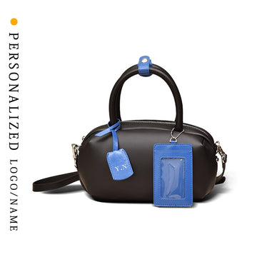 Free Custom First Letter 2025 New Bowling Bag Retro Pillow Bag Versatile One-shoulder Crossbody Bag Women's Contrasting Color