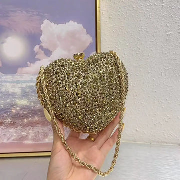 Glitter Shiny Heart-Shaped Clutch Purse Wedding Party Exquisite Mini Bag Women Handbag Luxury Diamond Evening Bag Shoulder Bag