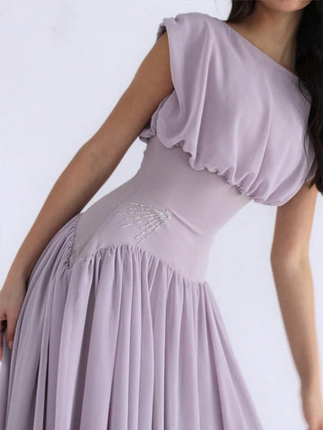 Elegant Waist-cinching Women's Party Dresses Casual Pleated O Neck Sleevless Female Long Dress Chic Slim Lady Evening Vestidos