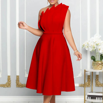 2025 New Arrival Hot Sale Elegant Women Dress Plus Size Ruffle Patchwork One Shoulder sleeveless Outfits Evening Party Dress