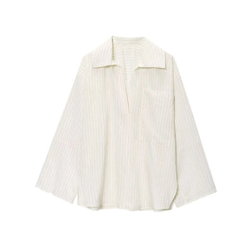 MYST&ZA2025 Autumn New Arrivals Women's Wear Casual Chic Versatile Striped Split Lapel Long Sleeve Shirt