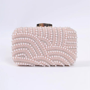 Ladies Retro Pearl Banquet Clutch Bag Women Handmade Bead Embroidered Handbag Fashion Wedding Party Evening Shoulder Bags XA22ZD