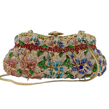 Luxury Women Evening Bag Shiny Rhinestone Clutch Bag Crystal Dress Handbag Bridal Wedding Chain Shoulder Bag Classy Rose Box