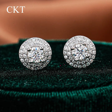 CKT Birthday Gift White Gold 18K Stud Earring 0.3ct Moissanite Diamond for Women Wedding Fine Jewelry Girl Valentine's Day