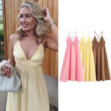 Dresses Summer Women's 2025 New Chic Slim V-neck Elegant Women's Holiday Long Dress Street Fashion Youth Sexy Comfortable Dress