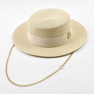 Summer Straw Hats for Women Elegant Ladies Party Dress Hats Fashion Metal Chain Sunshade Hat