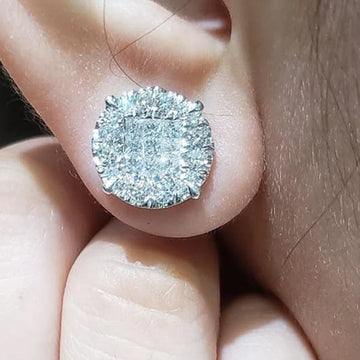 Huitan 14mm Round Shaped Cubic Zirconia Stud Earrings Luxury Wedding Party Ear Piercing Accessories for Women Fashion Jewelry