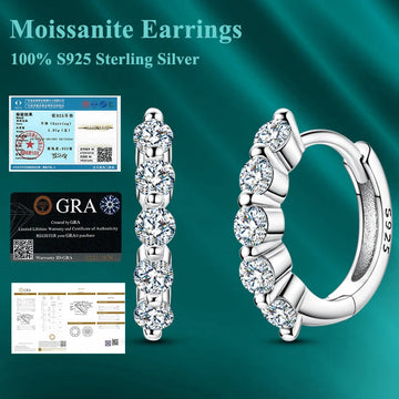Total 0.6CT Moissanite Hoop Earring S925 Sterling Silver for Women Classic Sparkling Wedding Engagement Party Earring Jewelry