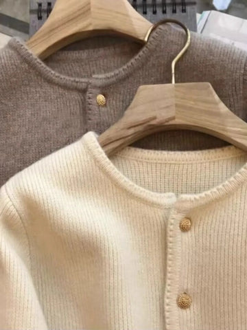 2024 Crew neck 100 pure cashmere cardigan small fragrant coat women's spring and autumn loose wool knit sweater