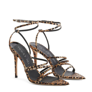 New European and American leopard print pointed socialite sexy versatile slim heel high-heeled shoes with crossed toe sandals