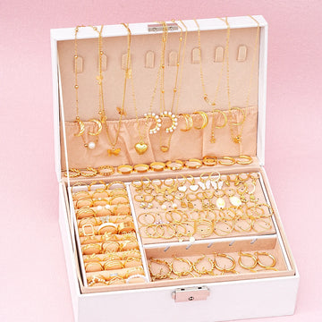 114-piece Jewelry Set Lovely Atmosphere Lady Punk Pearl Metal Ring Earring Necklace Set