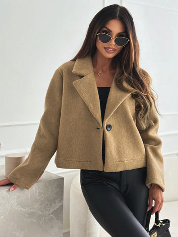2024 autumn and winter fashion versatile suit collar solid colour short tweed jacket women
