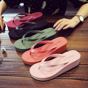 European and American New Style Flip-Flops for Women Thick-Soled Summer Fashion Internet Celebrity High-Heeled Slippers Non-Slip Flip-Flops for Beach and Seaside Wear Wedge Sandals