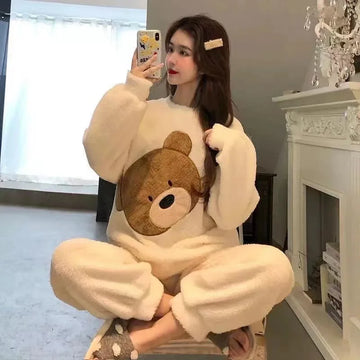 Autumn and Winter Coral Velvet Pajamas Homewear Suit New Ladies Thickened Warm Flannel Homewear Students Padded Pajamas Homewear