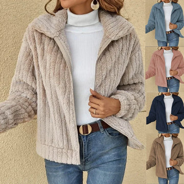 Autumn Winter Women Warm Furry Jacket New Fashion Patchwork Lapel Overcoat Female New Elegant Casual Communte Holiday Outerwears
