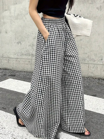 Womens plaid casual fashion elegant JapaneseKorean European and American autumn and winter pants
