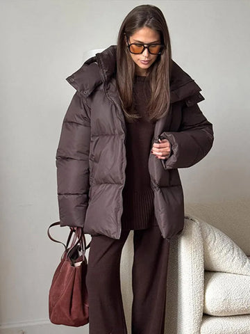 2024 Women Winter Coats Thick Warm Cotton Parkas Loose Stand Collar Long Sleeve Hooded Outerwears 2024 Lady Casual Commuter Coat