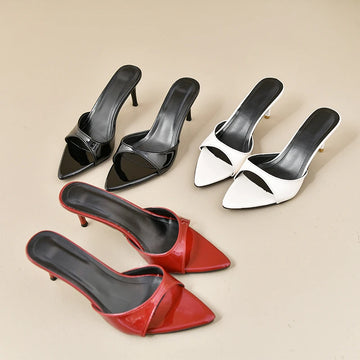 Temperament Pointed One-word Slippers Women Wear Fish Mouth Stiletto White High Heels Sandals