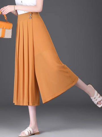 ZUZK Women Comfortable Chiffon Capris Pants Fashion High Wiast Pants Skirts Summer Cool Elegant Loose Wide Leg Half Trouser