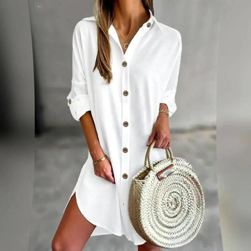 Fashion casual long sleeve lapel button down shirt dress for women