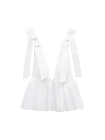 TRZA Women Sexy Fashion With Bows Poplin Tank Tops V Neck Straps Female Camis Mujer