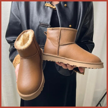 High quality wool women's boots, waterproof and glossy leather snow boots, pure wool warm high top low top flat bottom