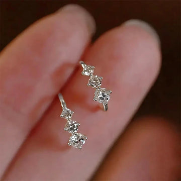 Huitan Simple Stylish Loop Earrings Female Fashion Daily Jewelry Gold Color/Silver Color Shiny Zirconia Accessories for Women