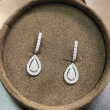 Huitan Silver Color Pear Shaped Drop Earrings for Women Full Paved White Cubic Zirconia Delicate Girl Earrings Statement Jewelry