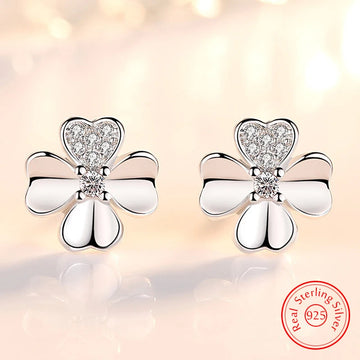 Real 925 Sterling Silver Woman's High Quality Fashion Jewelry Crystal Flower Stud Earrings New XY0295