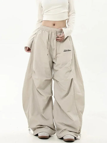 HOUZHOU Oversized Brushed Women Pants Vintage Pleated Wide Leg Trousers Warm Winter Baggy Black Trousers Harajuku Casual Joggers