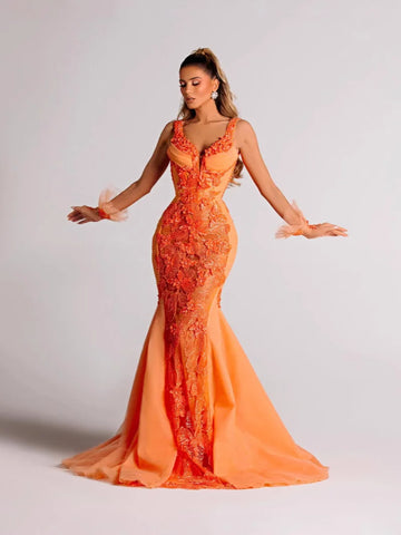 2025 Women Celebrity Sexy Sleeveless Ruffles Sparkly Sequins Orange Maxi Long Dress Elegant Evening Club Party Outfit