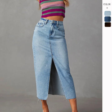 Hot Girl Skirt A-line Slit Slim Denim Skirt 2024 Spring and Summer