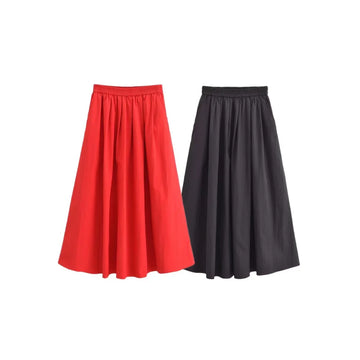 Summer New Product Casual Women's Wear Simple and Fashionable Solid Color Wide Swing Midi Half Skirt