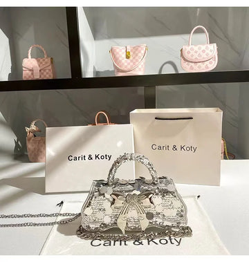 Luxury Designer Glitter Shiny Sequins Evening Bag Women Handbag Fashion Metal Bow Knot Crossbody Bag Wedding Party Clutch Purse