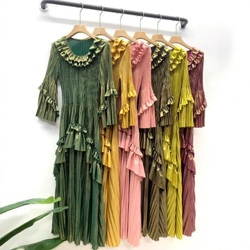 Miyake Pleated Temperament Dress 2025 Spring and Summer New Fashion Thin Loose Medium and Long Evening Dresses Women's Clothing