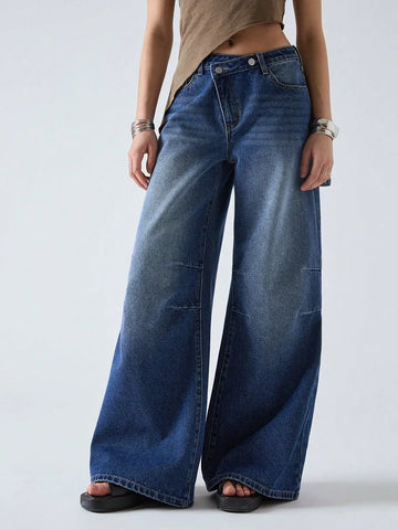 American retro wide leg jeans for women spring new style versatile and easy to wear