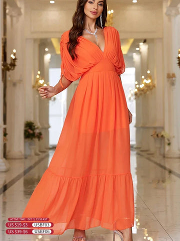 Party Dresses Luxury Women Evening Dresses Ruffle Cocktail Party Sexy Deep V Neck Long Lantern Sleeve Dresses Party Club Gowns