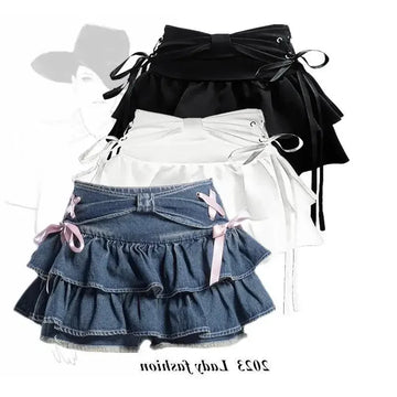 Pure Desire Mini Dress Bow Tied One Hundred Pleated Skirt Slimming A- line Sensibility Summer Skirt Anti-exposure Pants