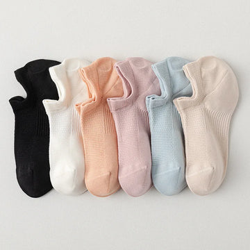 6 Pairs of Women's Cotton Socks Boat Socks Shallow Invisible Short Socks Boneless Seam Non-slip No Heel Solid Color