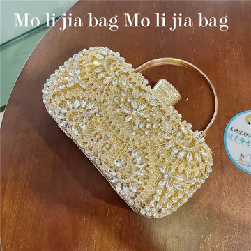 2025 New Gold Alloy Evening Dress Banquet Clutch Bag Diamond Bags Premium Textured Portable Dinner Bag Luxury Handbags Purse